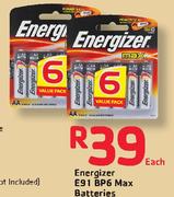 Energizer E91 BP6 Max Batteries-Each