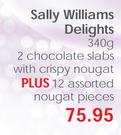 Sally Williams Delights-340gm 2 Chocolate Slabs with Crispy Nougat Plus 12 Assorted Nougat Pieces