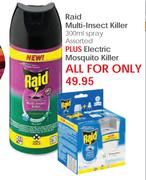 Raid Multi-Insect Killer Spray Assorted-300ml + Electric Mosquito Killer