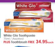 White Glo Toothpaste Assorted-75ml + Toothbrush Each