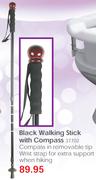 Black Walking Stick With Compass 37702