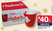 Rhubarb 4-Pack Fleur Design Mug Set