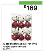Christmas Bells Iron With Hanger Diameter 12Pcs 4cm