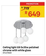 Ceiling Light G9 5x35w Polished Chrome With White Glass