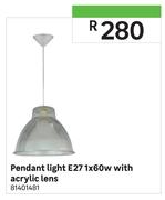 Pendant Light E27 1x60w With Acrylic Lens