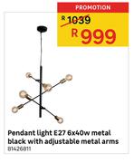 Pendant Light E27 6x40w Metal Black With Adjustable Metal Arms