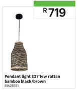 Pendant Light E27 14w Rattan Bamboo Black/ Brown
