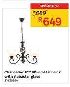 Chandelier E27 60w Metal Black With Alabaster Glass