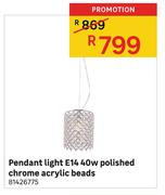 Pendant Light E14 40w Polished Chrome Acrylic Beads