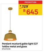 Pendant Mustard Gable Light E27 1x60w Metal And Glass