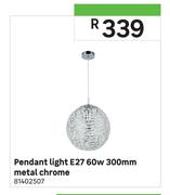 Pendant Light E27 60w 300mm Metal Chrome