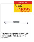 Flourescent Light T5 2x28w 1.2m Silver Plastic With Glass Cover