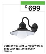 Outdoor Wall Light Steel Body With Opal Lens Diffuser E27 1X60W