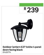 Outdoor Lantern 4 Panel Down Facing Black E27 1X40W