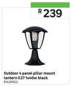 Outdoor 4 Panel Pillar Mount Lantern E27 1X40W Black