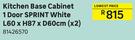Sprint Kitchen Base Cabinet 1 Door Sprint White L60 x H87 x D60cm-For 2