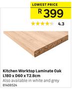 Kitchen Worktop Laminate Oak L180 x D60 x T2.8cm