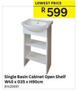 Single Basin Cabinet Open Shelf W45 x D35 x F90cm