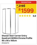 Shower Door Corner Entry Quadrant NEREA Chrome Profile 90 x 90 x 185cm