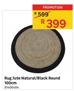 Rug Jute Natural/Black Round 100cm