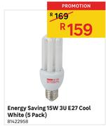 Energy Saving 15W 3U E27 Cool White (5 Pack)