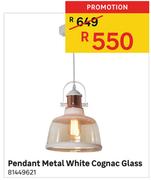 Pendant Metal White Cognac Glass