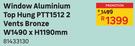 Window Aluminium Top Hung PTT1512 2 1 Vents Bronze W1490 x H1190mm