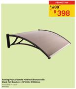 Awning Polycarbonate Multiwall Bronze With Black PVC Brackets W1200 x D1000mm