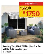 Awning Top 1000 White Man 3 x 2m White & Green Stripes