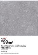 Floor Tile Ceramic Zorah Mild Grey-400 x 400mm Per Sqm