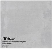 Floor Tile Ceramic Concreta Grey-600 x 600mm Per Sqm