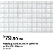 Artens Textured Mosaic Glass Tile White-300 x 300mm Each