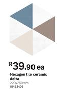 Hexagon Tile Ceramic Delta-220 x 250mm Each
