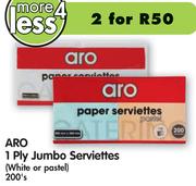 Aro 1 Ply Jumbo Serviettes(White Or Pastel)-2x200's