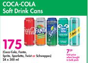 Coca Cola Soft Drink Cans (Coca-Cola, Fanta, Sprite, Sparletta, Twist Or Schweppes)-24 x 300ml