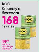 Koo Creamstyle Sweetcorn-12 x 415g