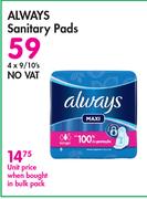 Always Sanitary Pads-4 x 9/ 10's Pack