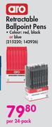 Aro Rectractable Ballpoint Pens-24's Per Pack