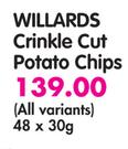 Willards Crinkle Cut Potato Chips(All Variants)-48 x 30g