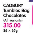 Cadbury Tumbles Bag Chocolates(All Variants)-36x65g