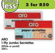 Aro 1 Ply Jumbo Serviettes(White Or Pastel)-2x200's