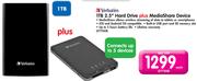 Verbatim 1TB 2.5" Hard Drive+ Media Share Device-Each