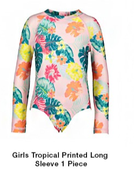 Girls Tropical Printed Long Sleeve 1 Piece