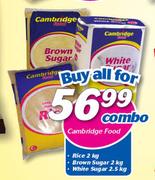 Cambridge Food Rice 2kg, Brown Sugar 2kg, White Sugar 2.5kg-Combo