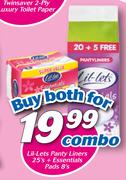 Lil-Lets Panty Liners-25's + Essentials Pads-8's Combo
