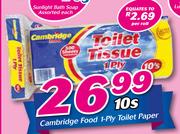 Cambridge Food 1 Ply Toilet Paper-10s