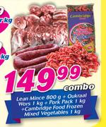 Lean Mince-800g + Oukraal Wors-1Kg + Pork Pack-1Kg + Cambridge Food Frozen Mixed Vegetables-1Kg Comb