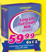 Cambridge Food Full Cream Long Life Milk-6 x 1Ltr