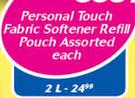  Personal Touch Fabric Softener Refill Pouch Assorted-2Ltr