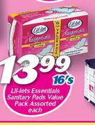 Lil-Lets Essentials Sanitary Pads Value Pack Assorted-16's Each